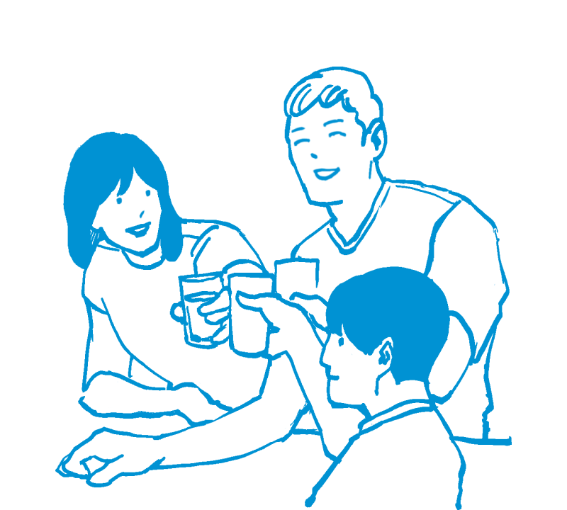 友人同士で乾杯して楽しむイラスト