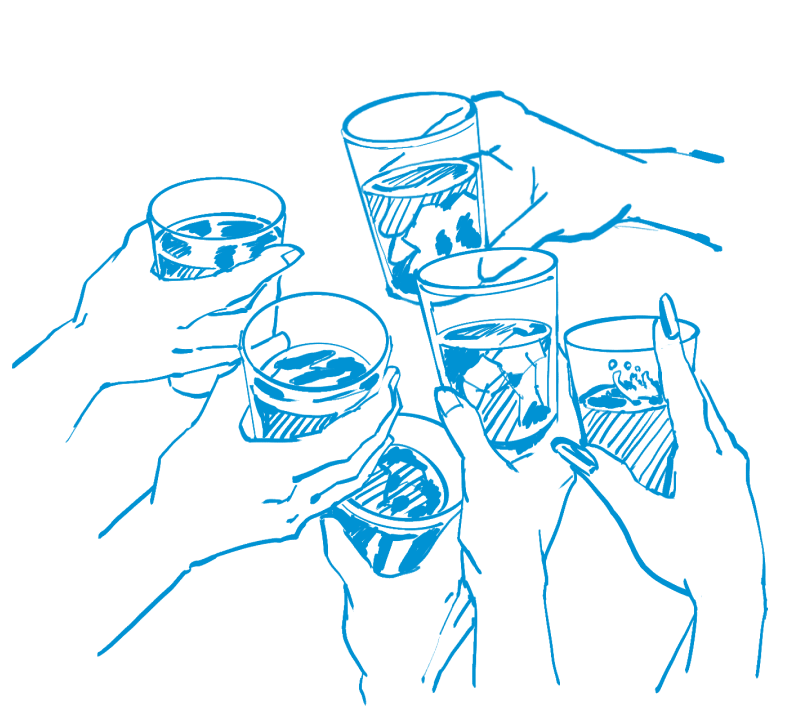 複数人でグラスを合わせるイラスト